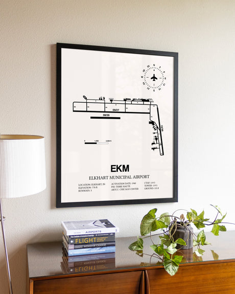Elkhart Municipal Airport aviation wall décor in black wood frame