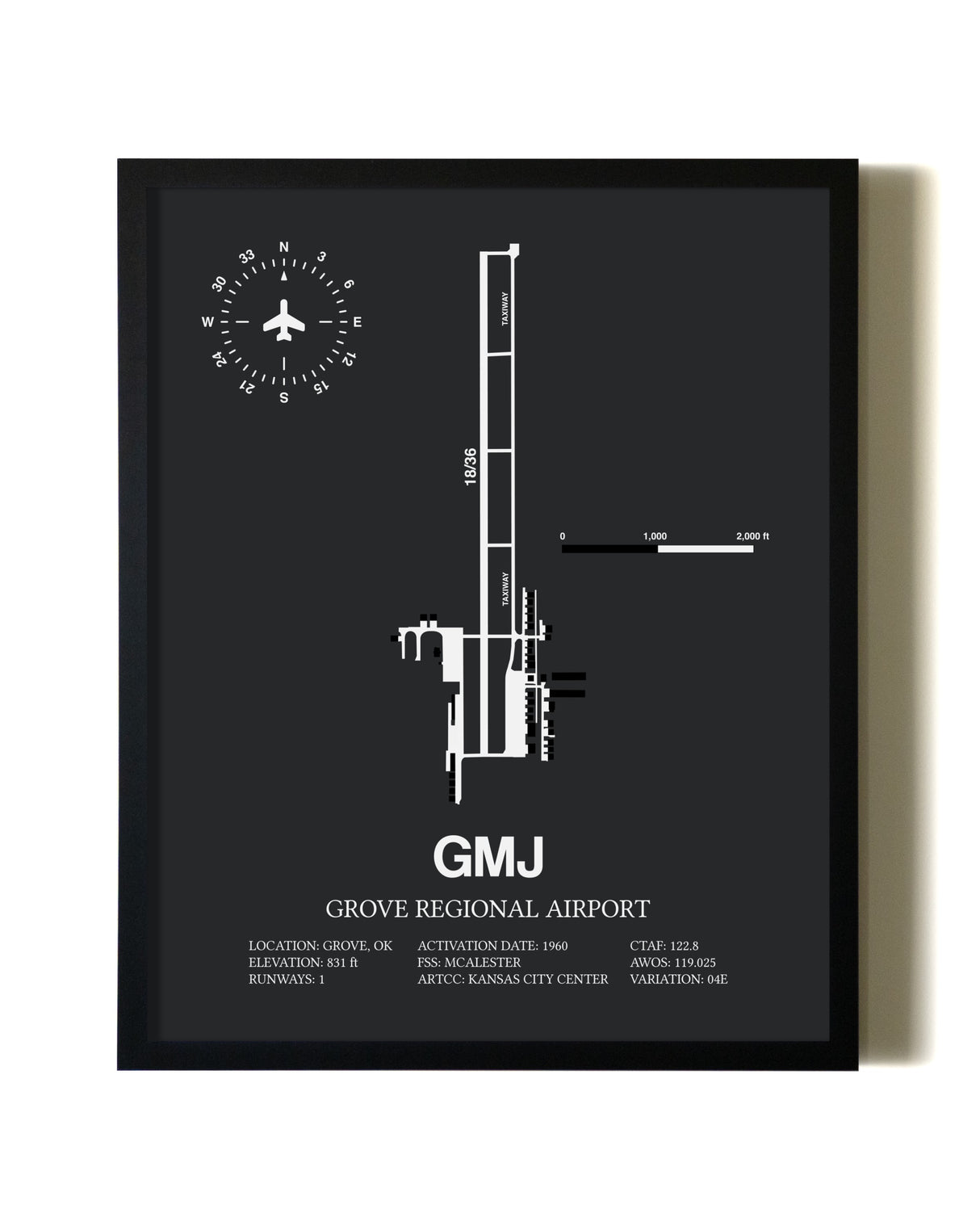 Unframed Grove Regional Airport map print poster