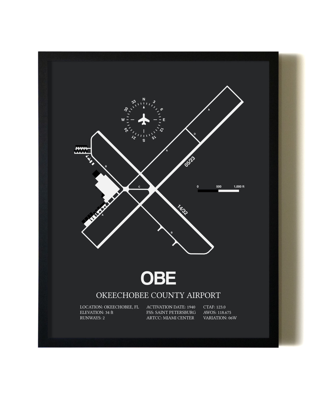 Unframed Okeechobee County Airport map print poster