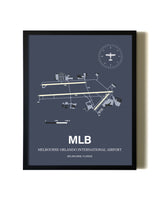 Blue and Cream Framed Melbourne Orlando International Airport layout wall art poster