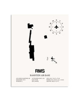 Gray Ramstein Air Base framed poster displayed in an airplane hangar