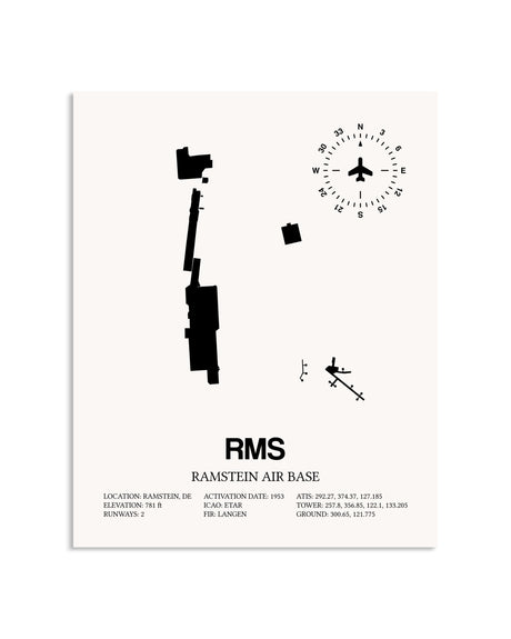 Gray Ramstein Air Base framed poster displayed in an airplane hangar