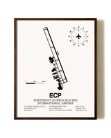 Northwest Florida Beaches International Airport aviation print in walnut frame