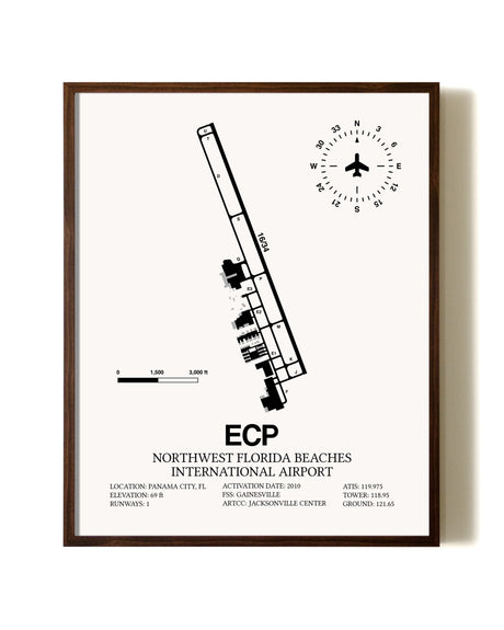 Northwest Florida Beaches International Airport aviation print in walnut frame