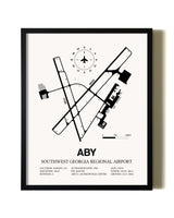 Framed Southwest Georgia Regional Airport wall art poster in black frame