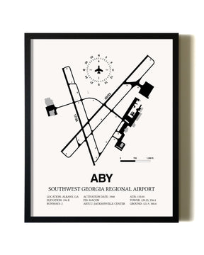 Framed Southwest Georgia Regional Airport wall art poster in black frame