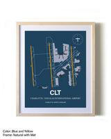 Charlotte / Douglas International Airport framed print in natural wood frame with mat