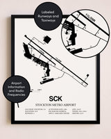 Framed Stockton Metro Airport layout wall art poster