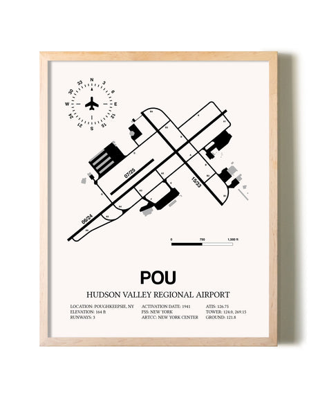 Hudson Valley Regional Airport framed wall art in white frame