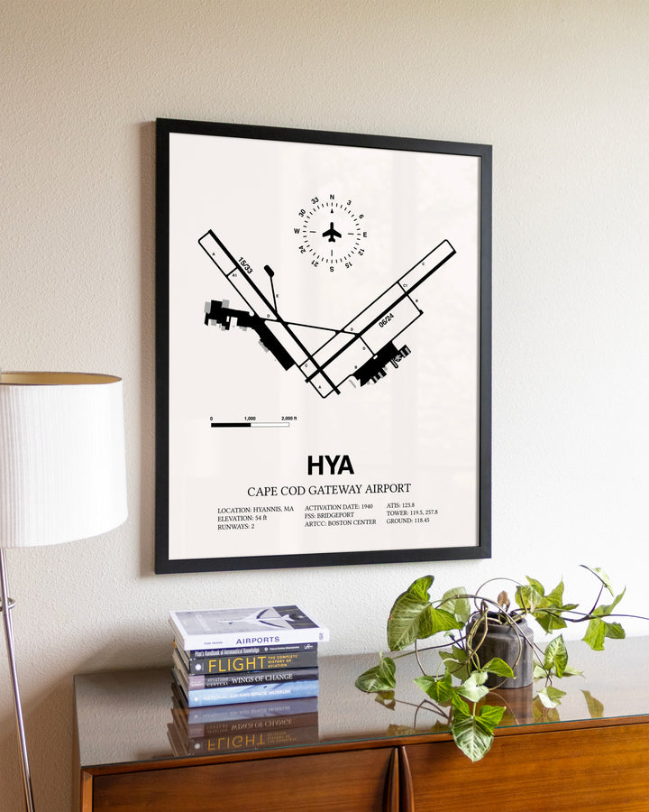Cape Cod Gateway Airport aviation wall décor in black wood frame