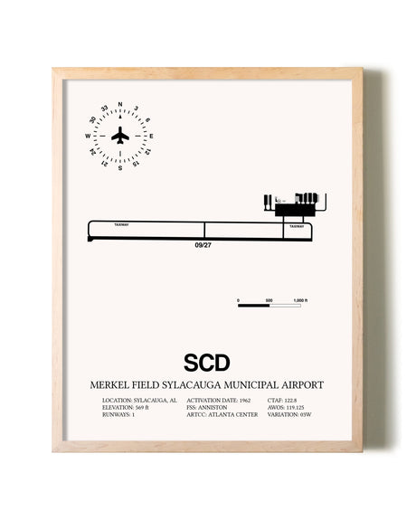 Merkel Field Sylacauga Municipal Airport framed wall art in white frame