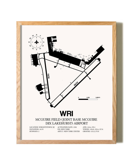 McGuire Field (Joint Base McGuire Dix Lakehurst) Airport framed print in natural wood frame
