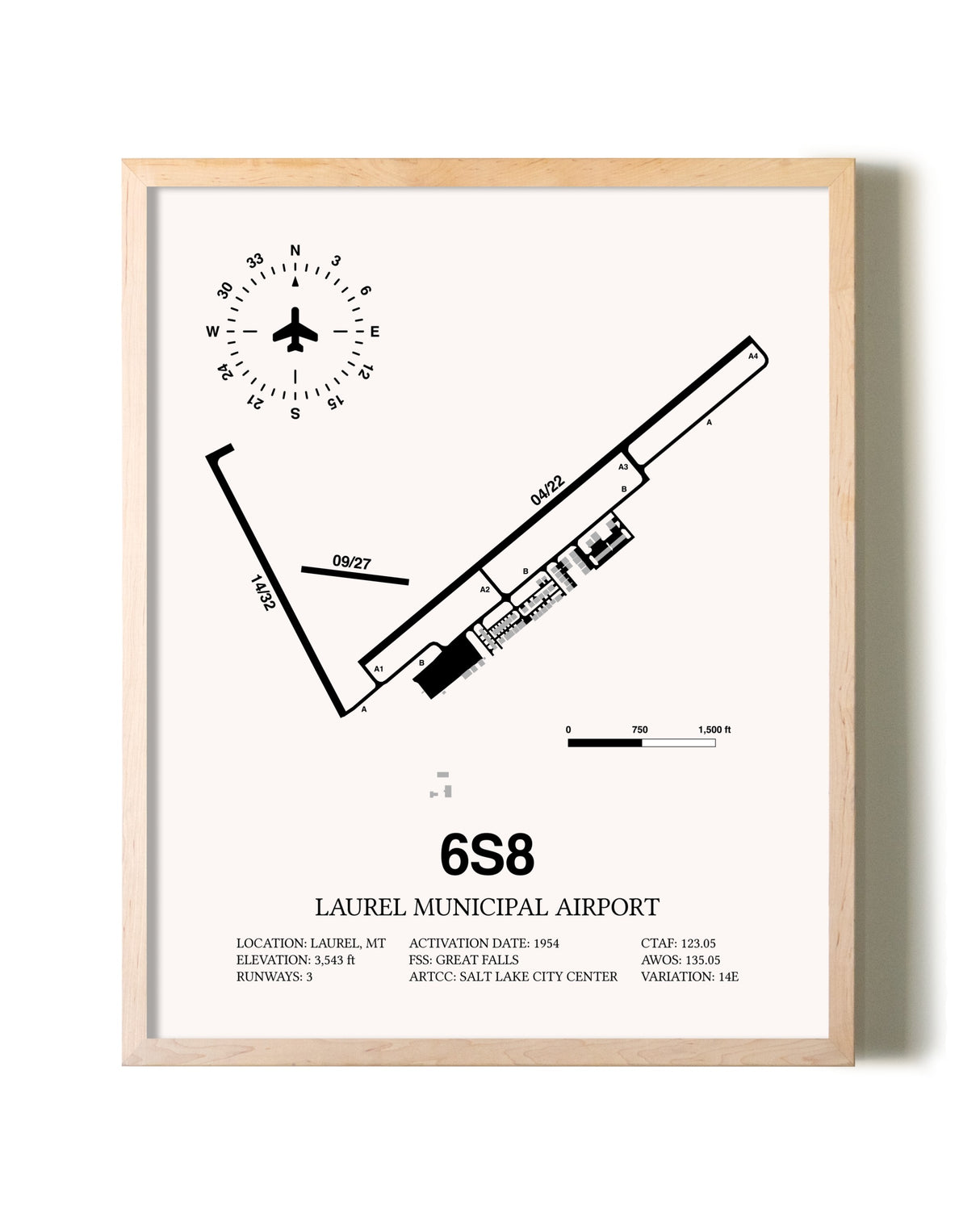 Laurel Municipal Airport framed wall art in white frame