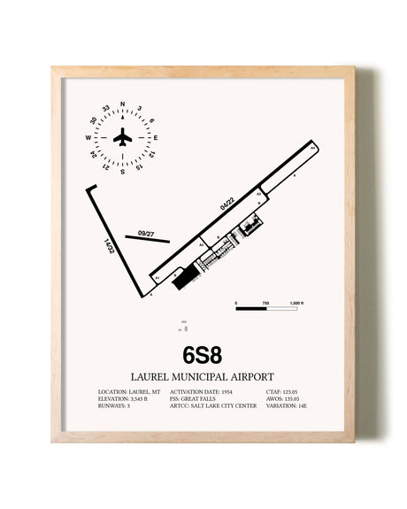 Laurel Municipal Airport framed wall art in white frame