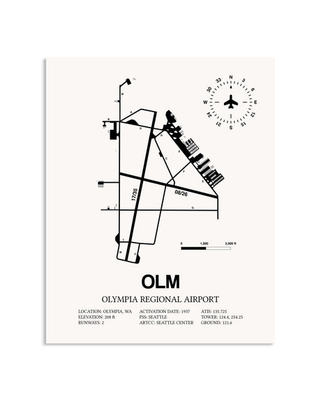 Gray Olympia Regional Airport framed poster displayed in an airplane hangar