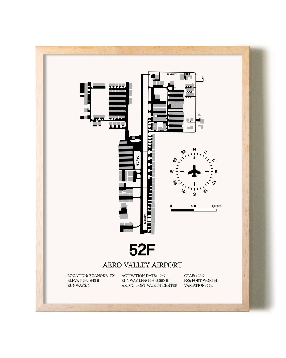 Aero Valley Airport framed wall art in white frame
