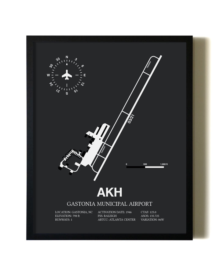 Unframed Gastonia Municipal Airport map print poster