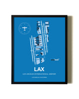Sky Blue Los Angeles International Airport aviation wall décor in black wood frame