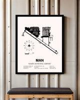 Nampa Municipal Airport framed poster displayed in an airplane hangar