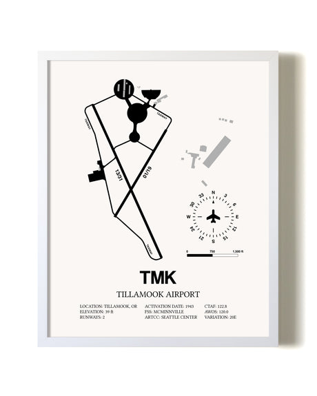 Tillamook Airport airport map poster in oak frame