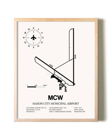 Mason City Municipal Airport framed wall art in white frame
