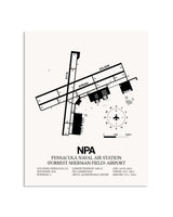 Gray Pensacola Naval Air Station (Forrest Sherman Field) Airport framed poster displayed in an airplane hangar