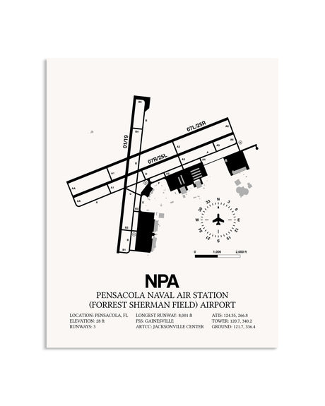 Gray Pensacola Naval Air Station (Forrest Sherman Field) Airport framed poster displayed in an airplane hangar