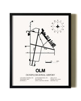 Framed Olympia Regional Airport wall art poster in black frame