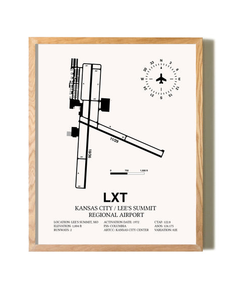 Kansas City / Lee's Summit Regional Airport framed print in natural wood frame