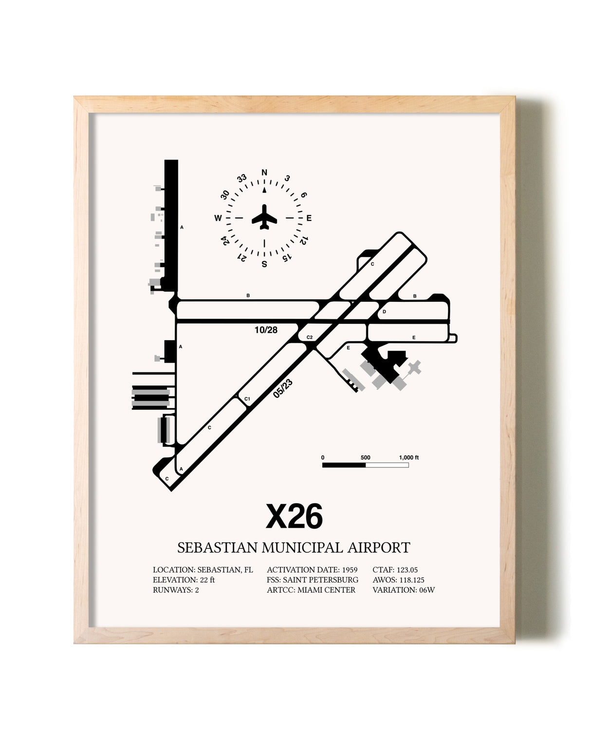 Sebastian Municipal Airport framed wall art in white frame