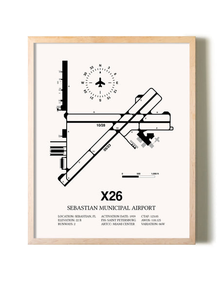 Sebastian Municipal Airport framed wall art in white frame