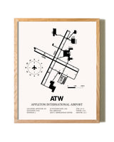 Appleton International Airport framed print in natural wood frame