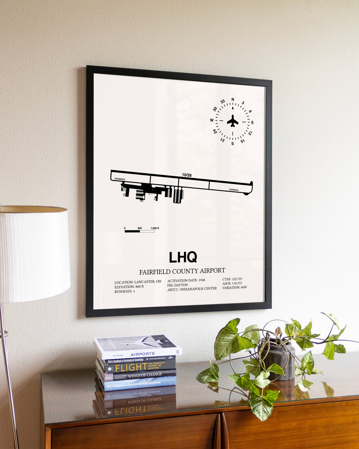Fairfield County Airport aviation wall décor in black wood frame