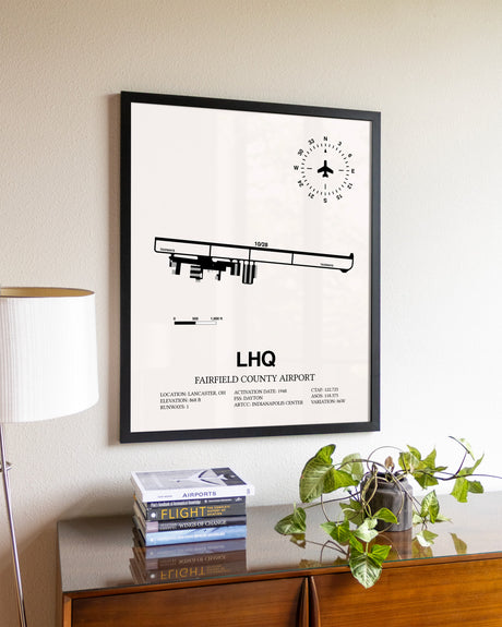 Fairfield County Airport aviation wall décor in black wood frame