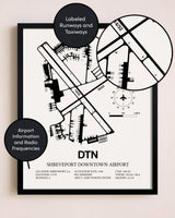 Framed Shreveport Downtown Airport layout wall art poster