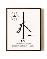 Ada Regional Airport aviation print in walnut frame