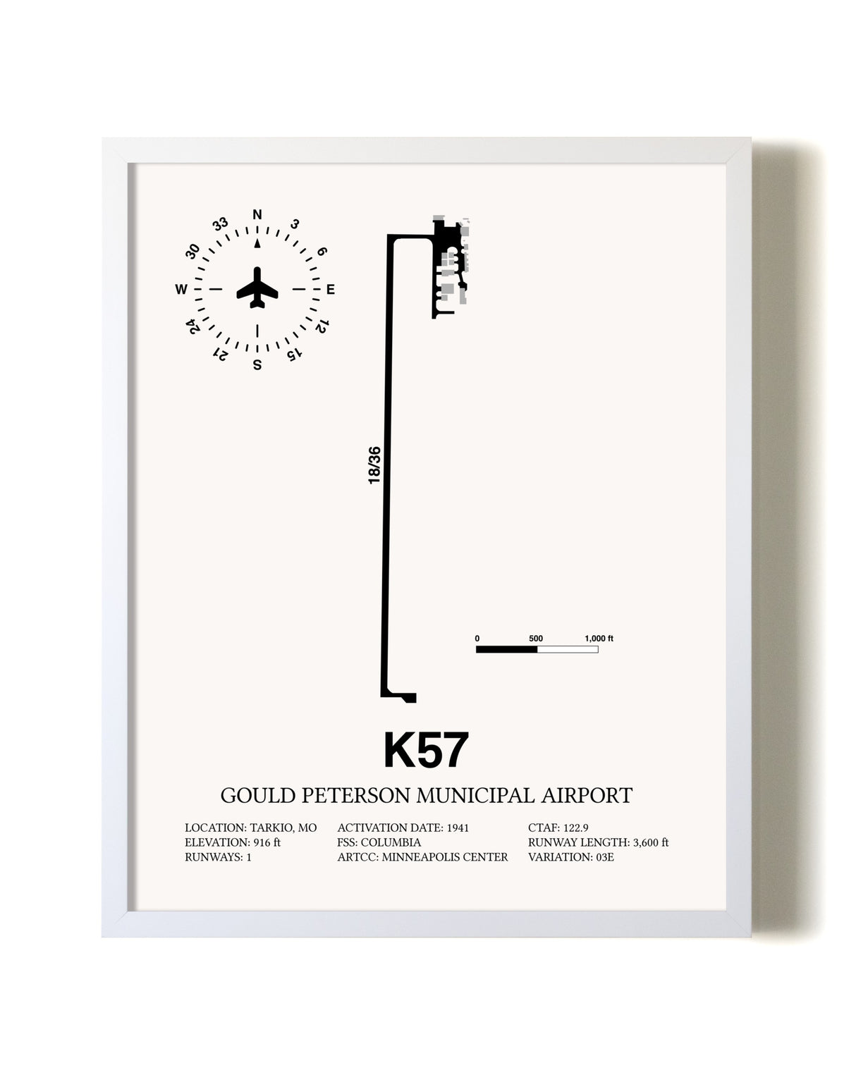 Gould Peterson Municipal Airport airport map poster in oak frame