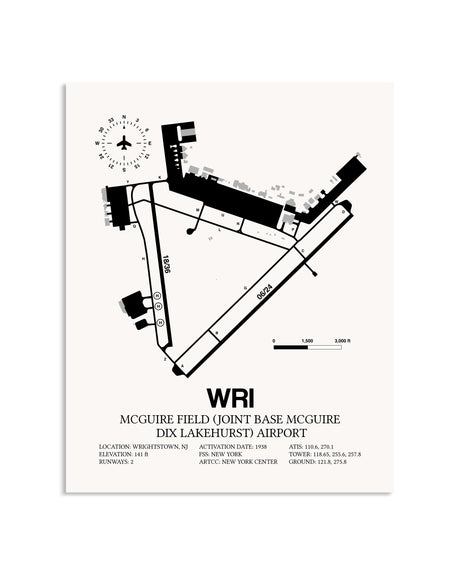 Gray McGuire Field (Joint Base McGuire Dix Lakehurst) Airport framed poster displayed in an airplane hangar