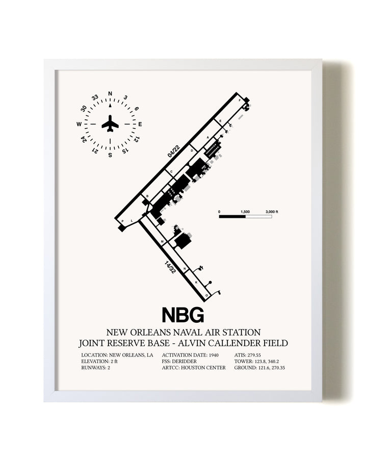 New Orleans Naval Air Station Joint Reserve Base-Alvin Callender Field airport map poster in oak frame