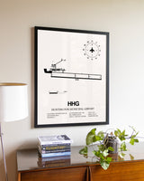 Huntington Municipal Airport aviation wall décor in black wood frame