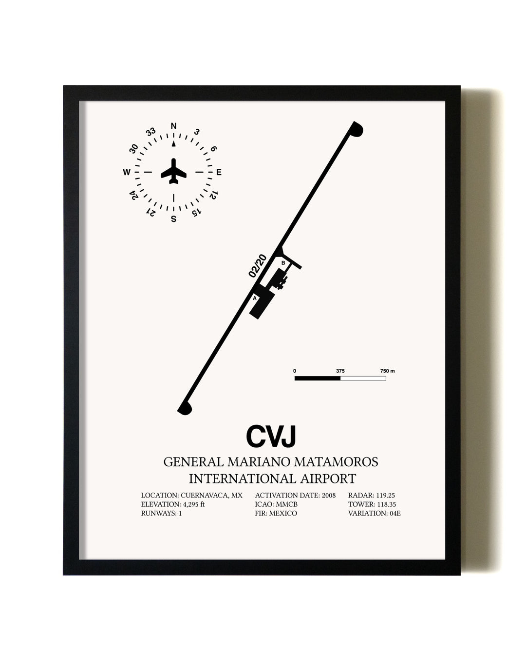 Framed General Mariano Matamoros International Airport wall art poster in black frame