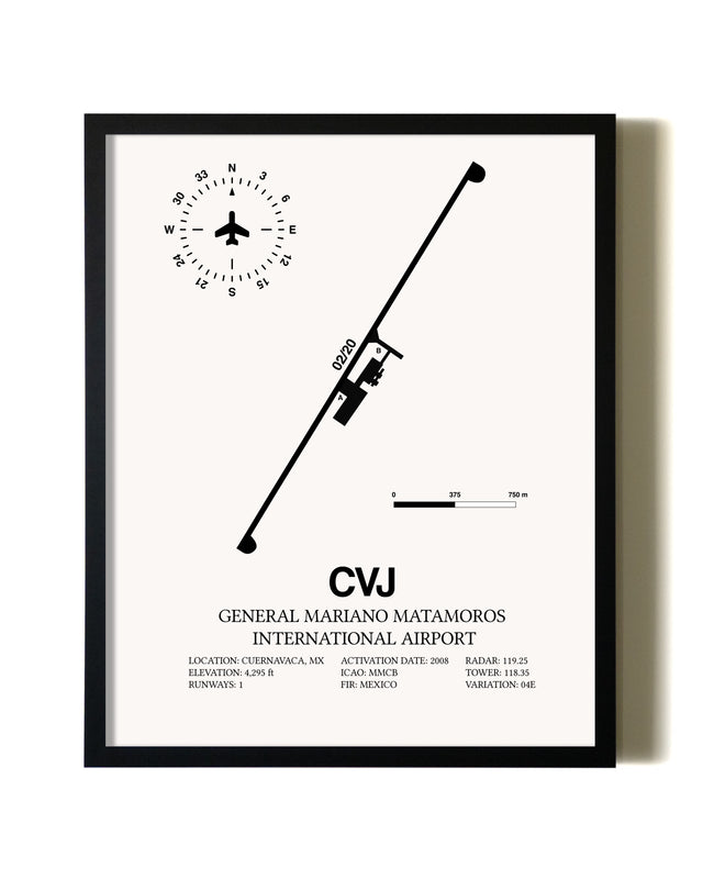 Framed General Mariano Matamoros International Airport wall art poster in black frame