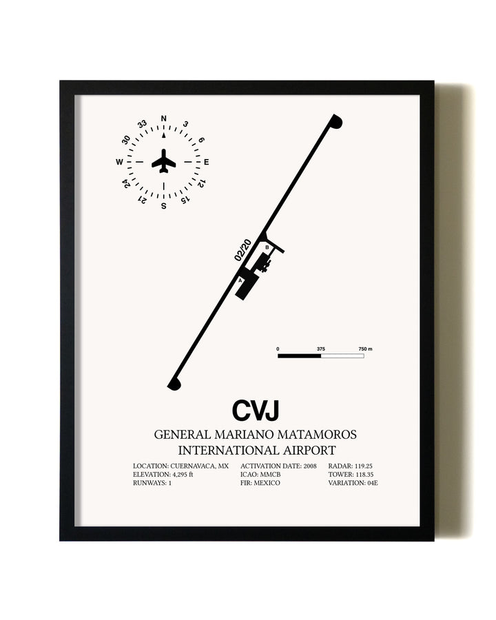 Framed General Mariano Matamoros International Airport wall art poster in black frame