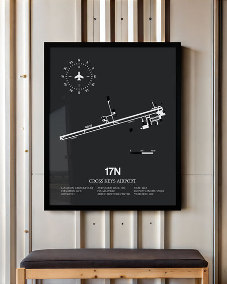 Framed Detailed Airport Map of Cross Keys Airport (17N) in Gray with a Black Frame