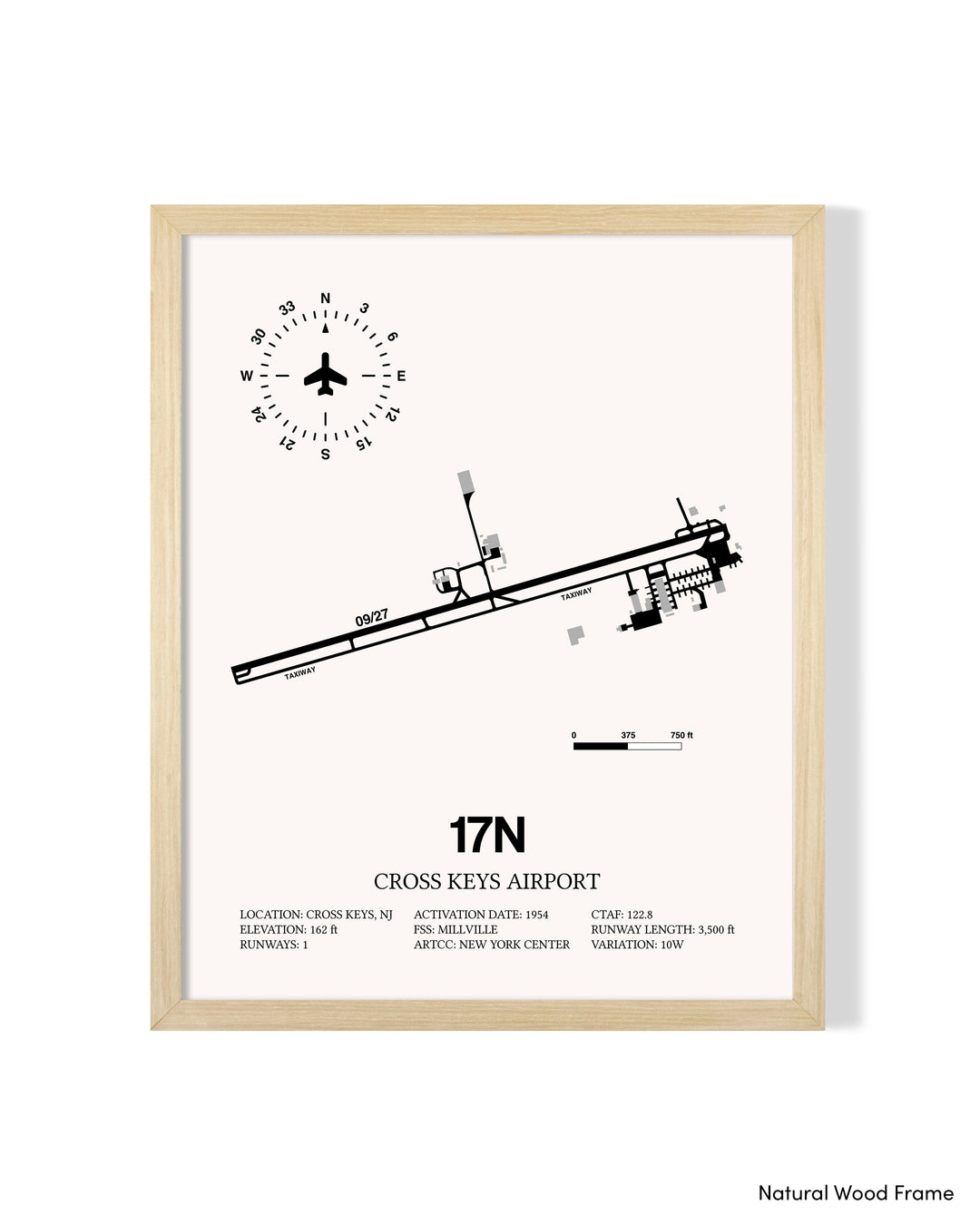 Detailed Airport Map of Cross Keys Airport (17N) in White with a Natural Frame