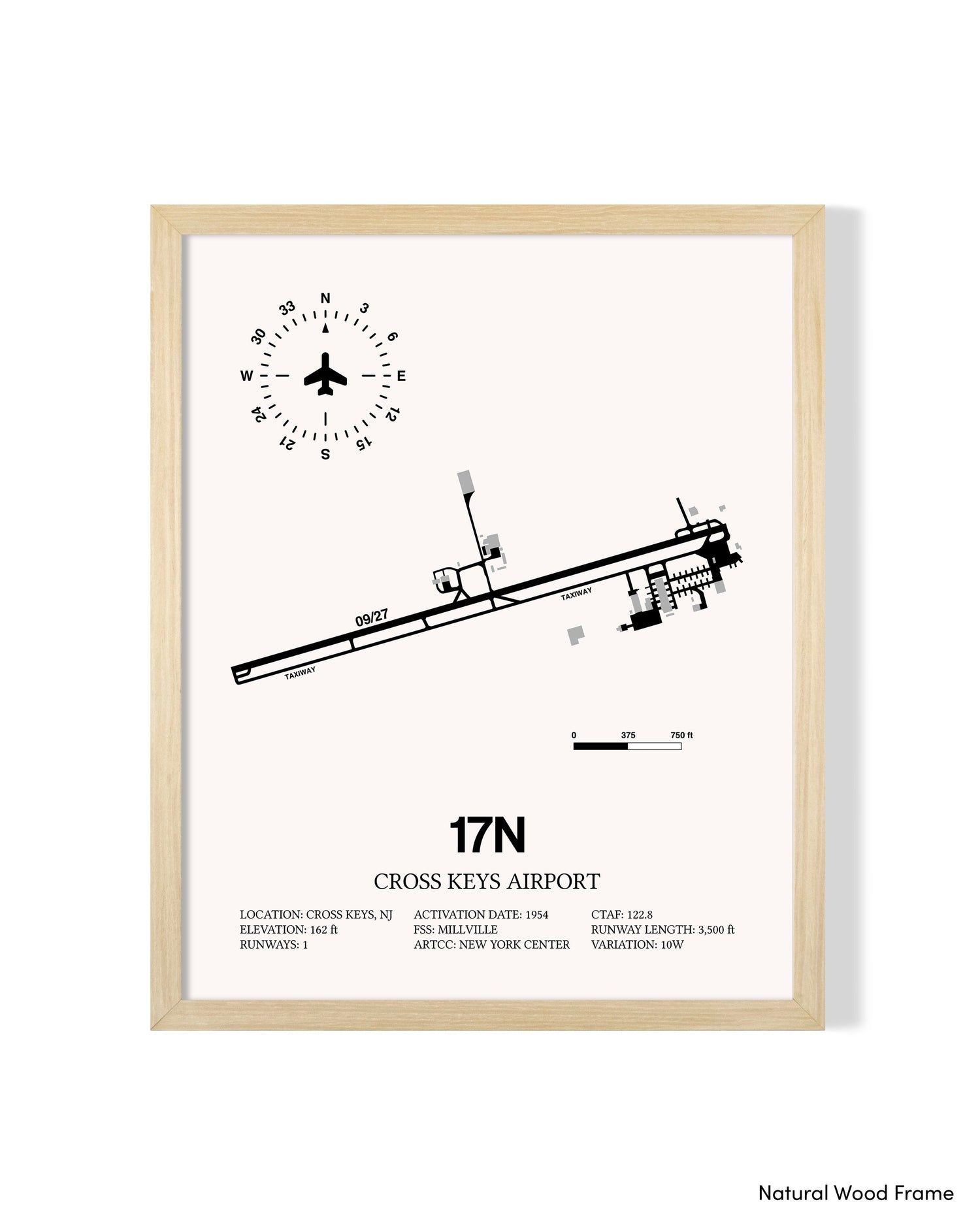 Detailed Airport Map of Cross Keys Airport (17N) in White with a Natural Frame