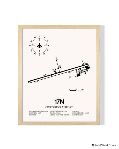 Detailed Airport Map of Cross Keys Airport (17N) in White with a Natural Frame