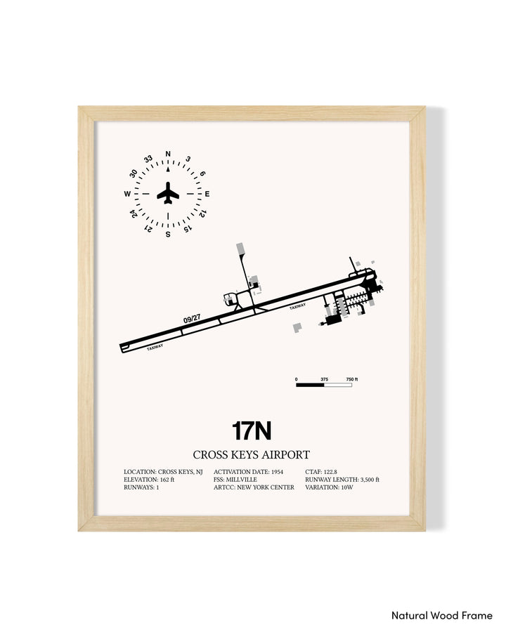 Detailed Airport Map of Cross Keys Airport (17N) in White with a Natural Frame