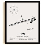 Framed Detailed Airport Map of Cross Keys Airport (17N) in White with a Black Frame