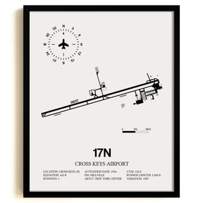 Framed Detailed Airport Map of Cross Keys Airport (17N) in White with a Black Frame